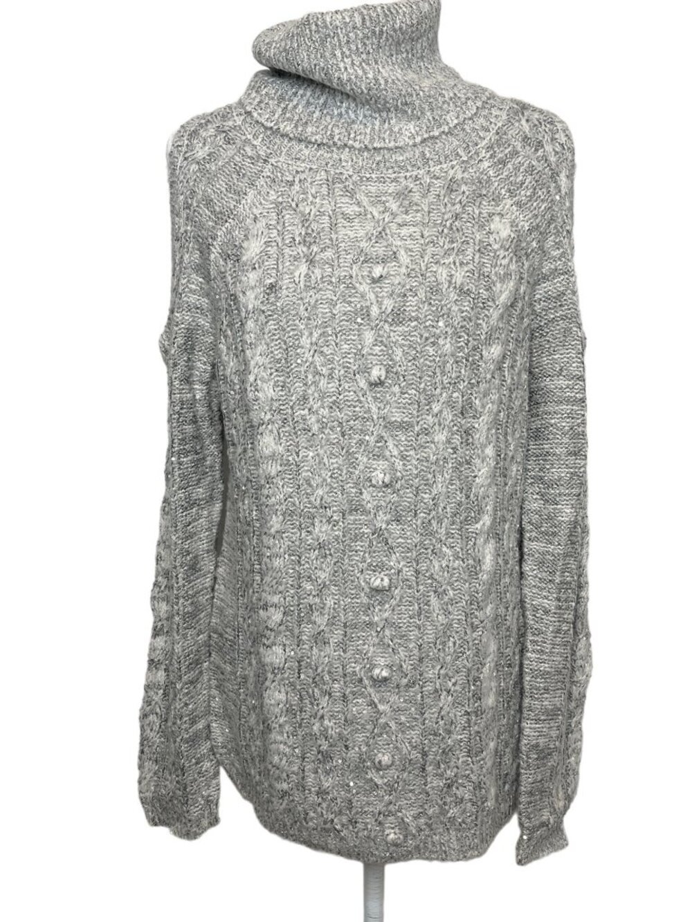 Chelsea28 Gray Chunky Knit Cold Shoulder Turtleneck Sweater Small